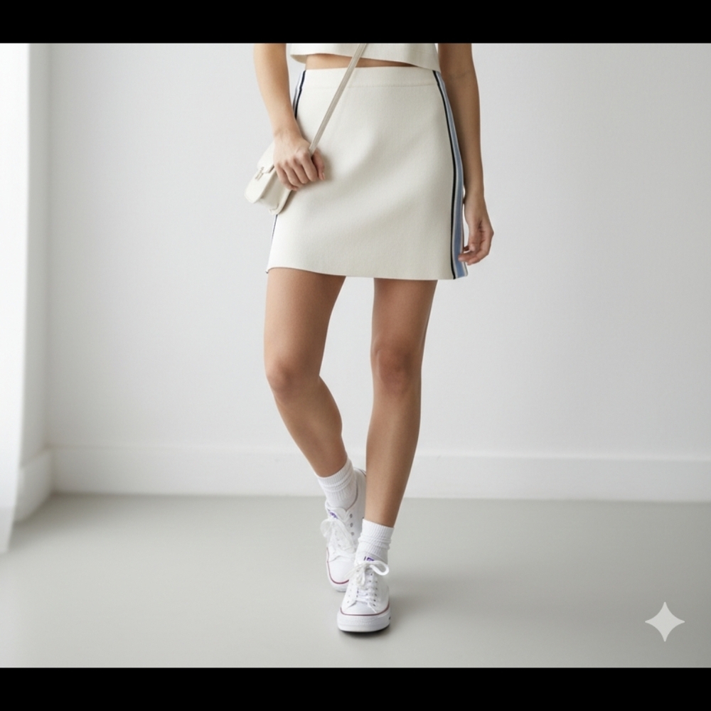 Tory Sport Cream Mini Skirt with Blue Accents